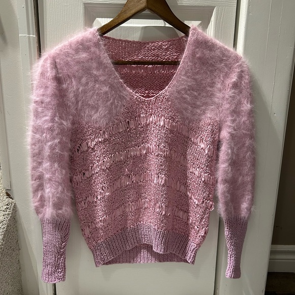 AMBER DESIGNS CANADA Sweater ❤️HOST PICK❤️vintage French angora ribbon knit S/M - Picture 1 of 4